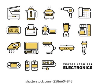 Vector icon set of home appliances, electronics and digital devices