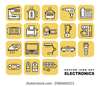 Vector icon set of home appliances, electronics and digital devices