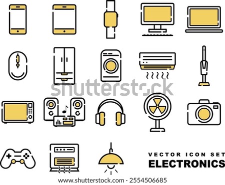 Vector icon set of home appliances, electrical appliances, computers and digital devices