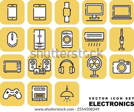 Vector icon set of home appliances, electrical appliances, computers and digital devices