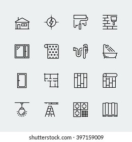 Vector icon set of home decorating,overhaul and repair in thin line style