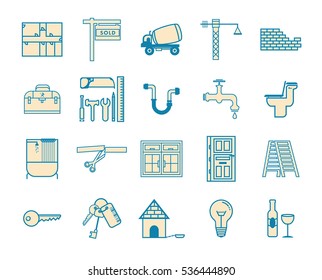 Vector icon set for house construction on white background