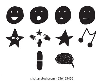 Vector icon set for human emotions on white background