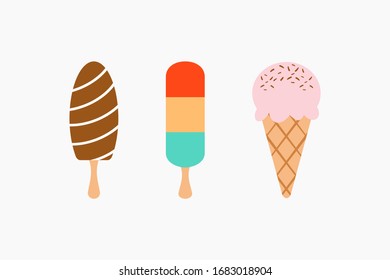 Vector icon set of ice cream servings on a white background.