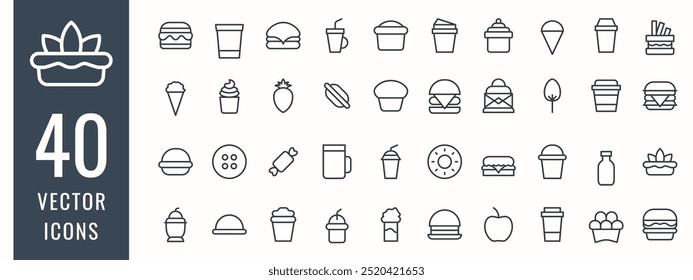 Vector icon set. ice cream, cack, beverage, food, dining and others. Vector illustration. New food icon set.
