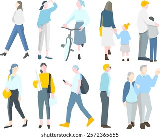 Vector Icon Set Illustrations - Various people - Various actions - Vector Icon Set Illustrations-Icon set of people performing various movements such as looking, listening, walking, etc.