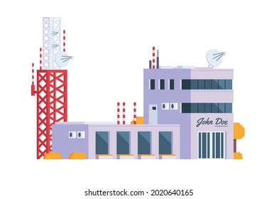 Vector icon set or infographic elements representing low poly radio station buildings for city illustration