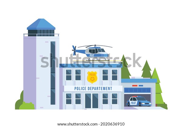 Vector icon set or\
infographic elements representing low poly police buildings for\
city illustration