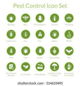 Vector icon set with insects like flies, cockroaches, bed bugs, spiders and termites for pest control companies