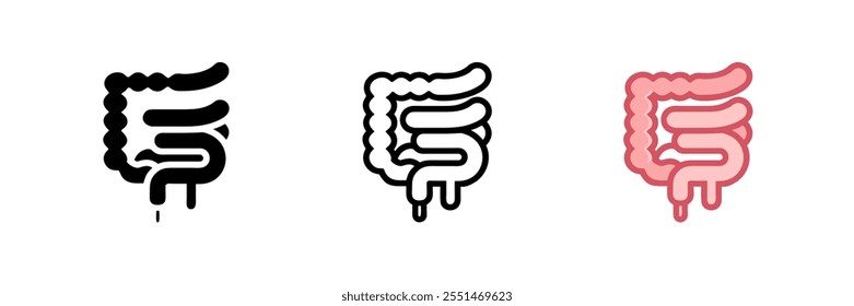 Vector icon set of intestines in various styles. Ideal for health, medical, and anatomy-themed designs.