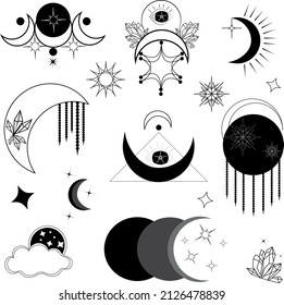 Vector icon set isoteric tarot in minimalist style