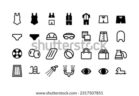 Vector icon set of items related to swimming pool
