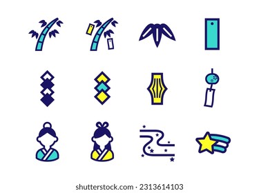 Vektorsymbol-Set japanischer Motive des Tanabata Festivals