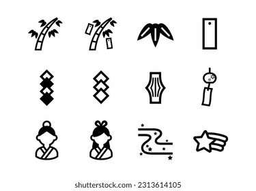Vector icon set of Japanese Tanabata Festival motifs