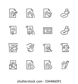 Vector icon set of legal documents in thin line style