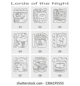 vector icon set with Lords of the Night and associated glyphs 