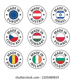 Vektorsymbol in Österreich, Polen, Israel, Ungarn, der Tschechischen Republik, Romantik, Bulgarien, Irland und in der Europäischen Union hergestellt, eu-Markierung