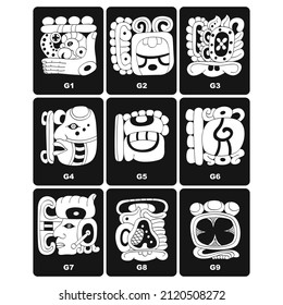 Icono vectorial con los señores de glifos mayas de la noche