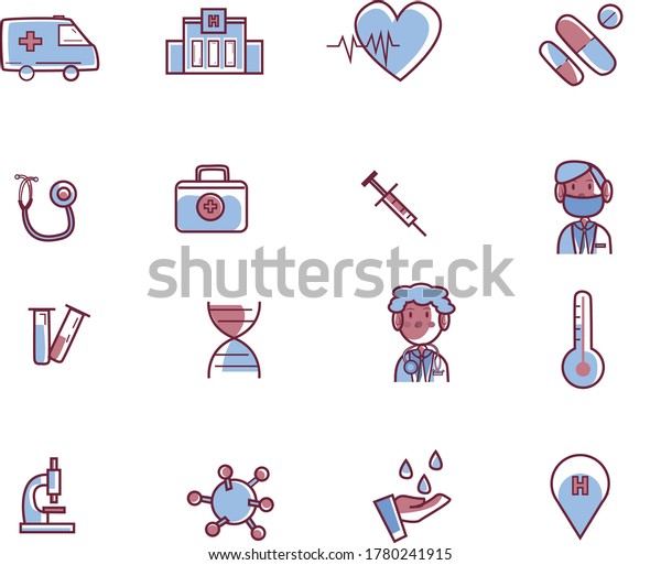 vector icon set - medical cross vector, dna,\
pill, ambulance car, health care, doctors , syringe, thermometer,\
heart monitor