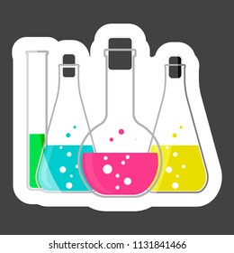Vector icon set  medical pharmaceutical bulb. Flasks for chemical experiments. Laboratory Flask colored sticker. Layers grouped for easy editing illustration. For your design.