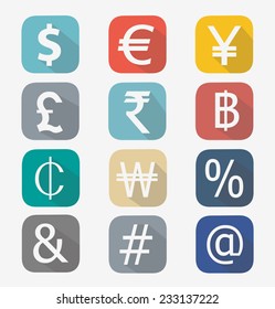 Vector icon set of modern currency isolated on a white background