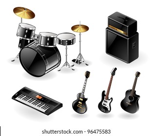 Vector icon set of modern electric musical instruments