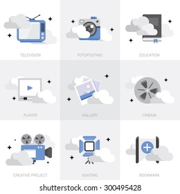 Vector icon set in a modern flat style for multimedia and visual art.