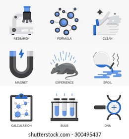 Vector icon set in a modern flat style for science and education.