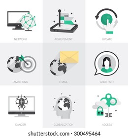 Vector icon set in a modern flat style. SEO and user interface.