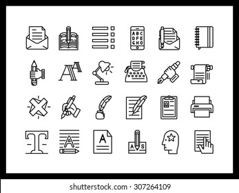 Vector icon set in a modern style. Creative tools, set for the writer, printing, editing, and modifying files,