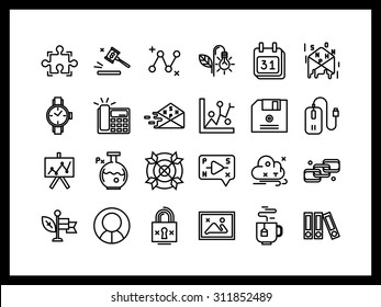 Vector icon set in a modern style. Email marketing, search engine optimization sites, video marketing, raise the rating methodology and the key positions.