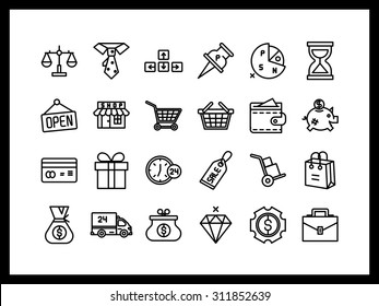 Vector icon set in a modern style. Online shop, purchase and sale, business and finance, discounts and sales.