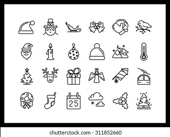 Vector icon set in a modern style. Christmas celebrations, New Year's gifts and ornaments.