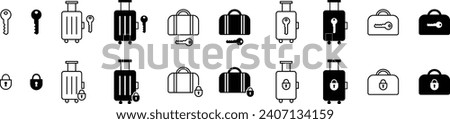 Vector Icon Set of Monochrome Luggage and Key