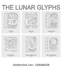 vector icon set with moon period and associated glyphs 