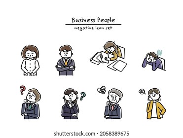 Juego de iconos vectores de gente de negocios negativa.