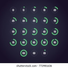 Vector icon set in neon style of loading, buffering, progress wheel in dots