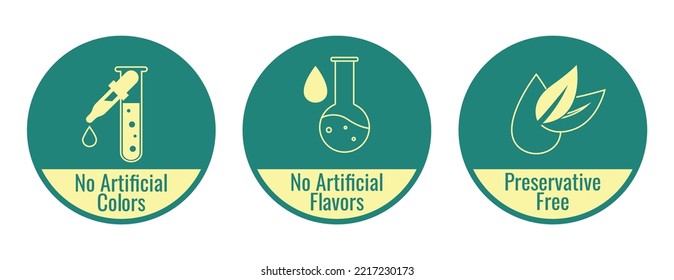 vector icon set no artificial colors, no artificial flavours, preservative free icon set vector illustration 