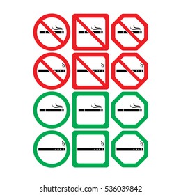 Vektorsymbol-Set ohne Rauchen und Rauchen auf weißem Hintergrund erlaubt