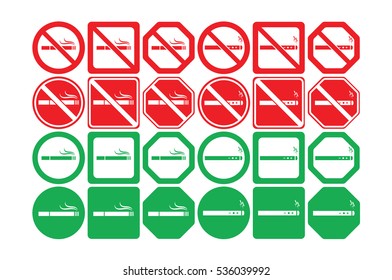 Vector icon set of no smoking and smoking allowed on white background