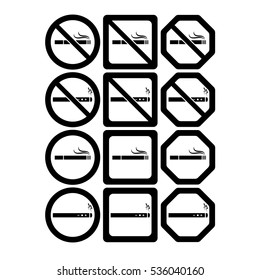 Juego de iconos vectores para no fumar y fumar permitido en fondo blanco