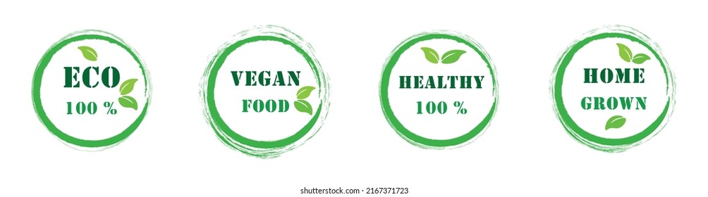 Vector icon set for organic and natural products. Logo with green leaves.Ecology icon
