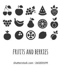 Conjunto de iconos de Vector con otras frutas y bayas.
