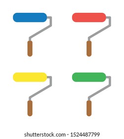 Vector icon set of paint roller brushes. Flat color style. 