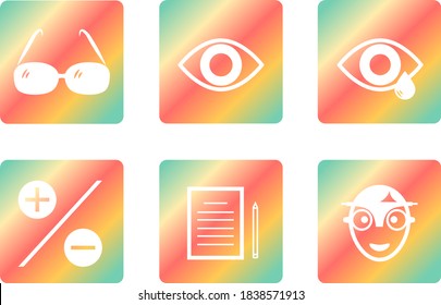 Vector Icon Set, part 2. A set of 6 colorful inversion icons for the optics website. Optometry, ophthalmology, contact lenses.