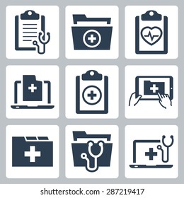 Vector icon set of patient medical record 