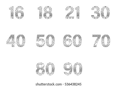 Vector icon set for patterned numbers on white background