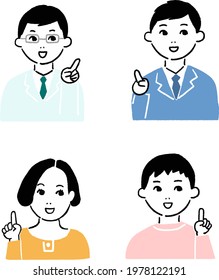 Vector icon set of a person giving a description