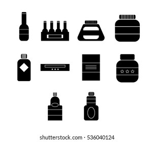 Vector icon set for plastic containers on white background