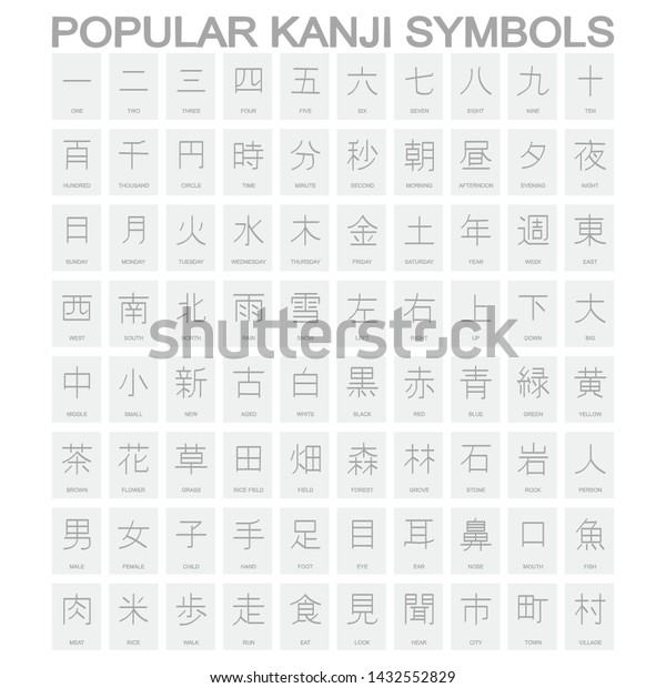 Vector Icon Set Popular Kanji Symbols Stock Vector Royalty Free